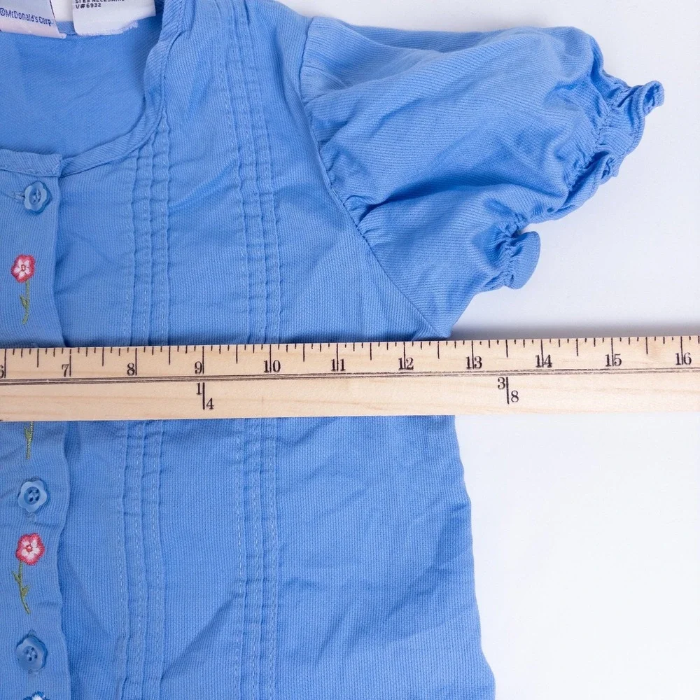 Vintage Y2K McKids Blouse Toddler 4T‎ Blue Floral Embroidered Puff Sleeve Top